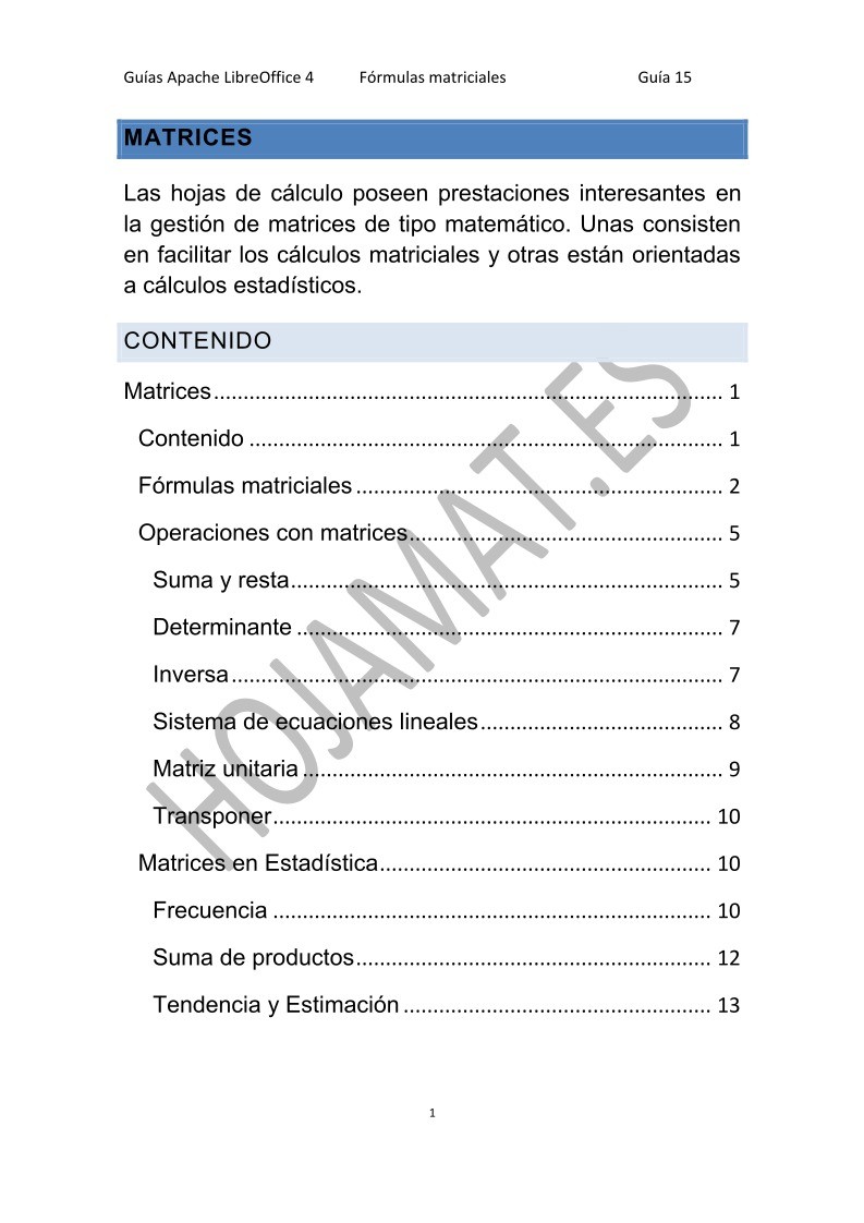 Imágen de pdf Guía de LibreOffice 4 - Formulas matriciales
