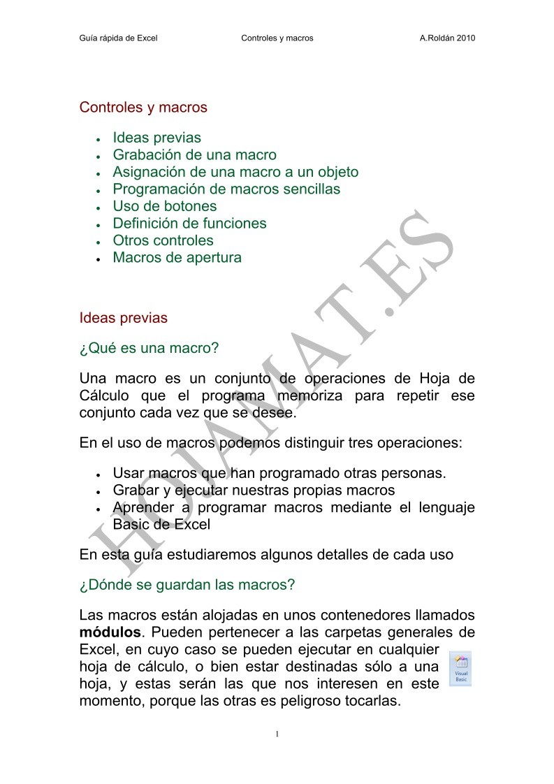 Imágen de pdf Guía rápida de Excel - Controles y macros