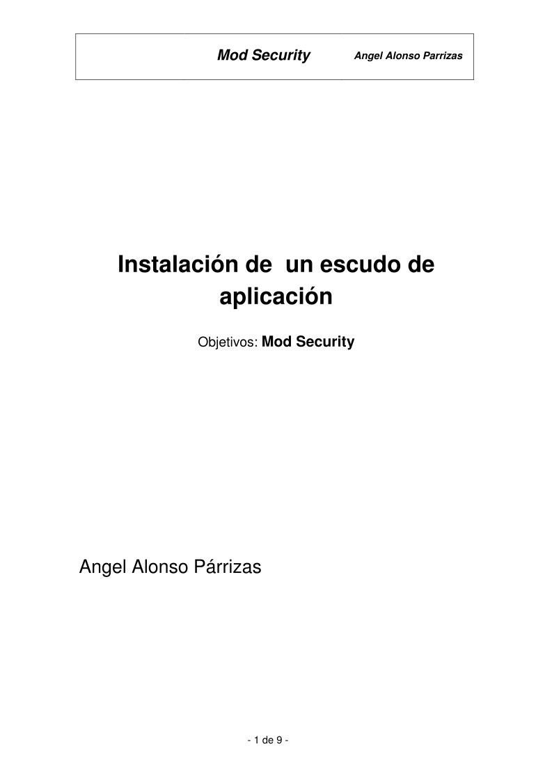 Imágen de pdf Instalación de un escudo de aplicación Objetivos: Mod Security