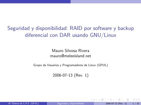 Imágen de pdf Seguridad y disponibilidad: RAID por software y backup diferencial con DAR usando GNU/Linux