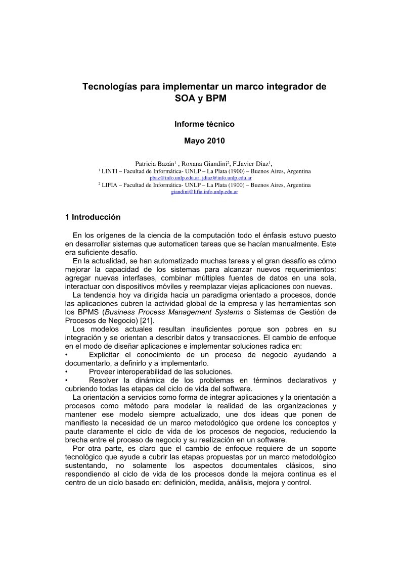 Imágen de pdf Tecnologías para implementar un marco integrador de SOA y BPM