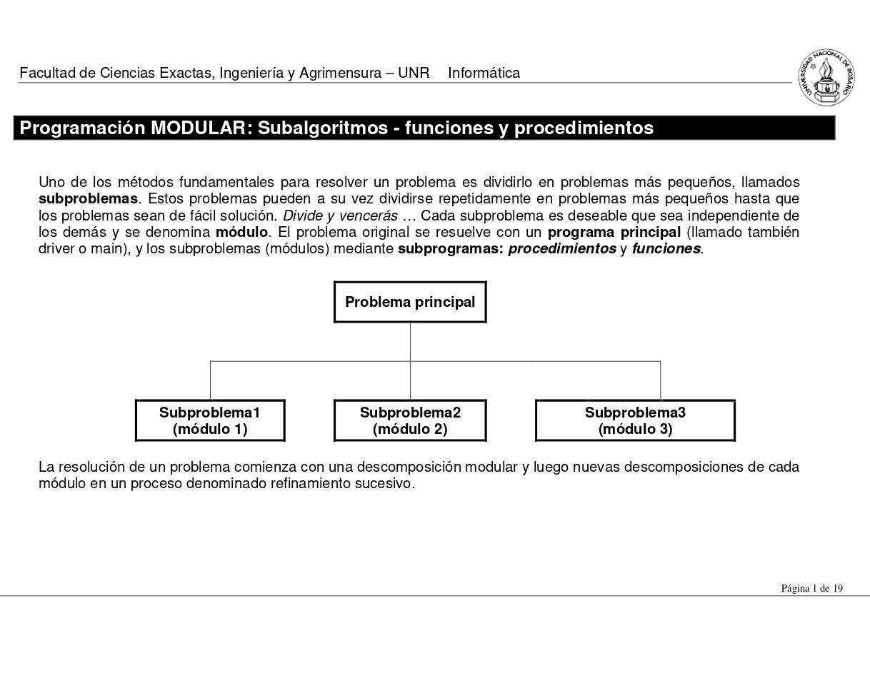 Imágen de pdf Programación MODULAR: Subalgoritmos - funciones y procedimientos