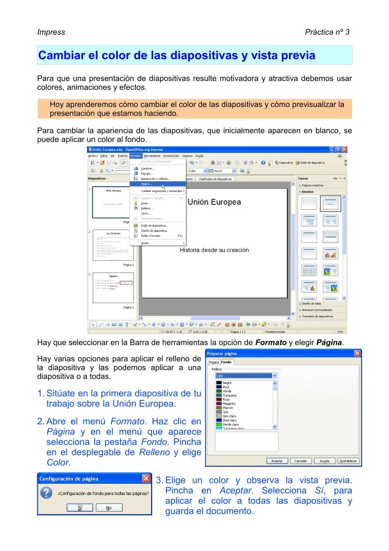 Imágen de pdf Impress - Cambiar el color de las diapositivas y vista previa