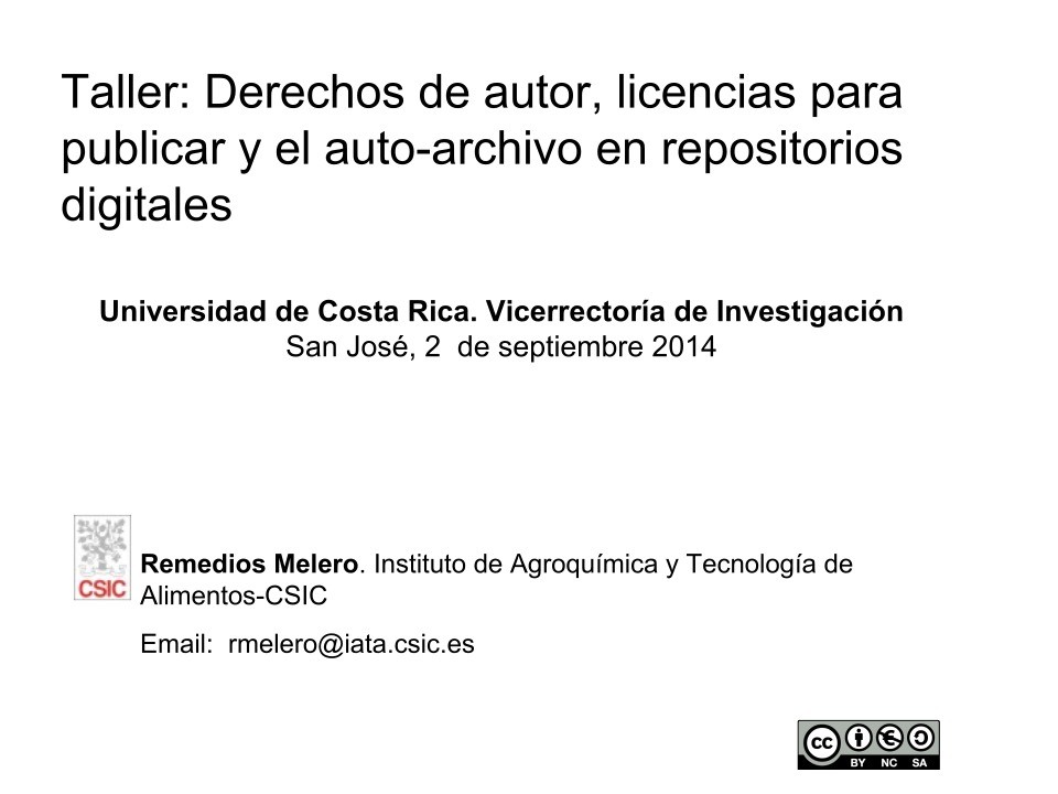 Imágen de pdf Taller: Derechos de autor, licencias para publicar y el auto-archivo en repositorios digitales