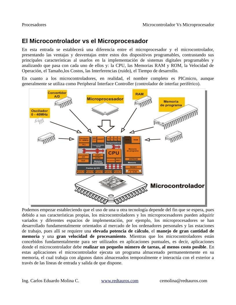 Imágen de pdf El Microcontrolador vs el Microprocesador