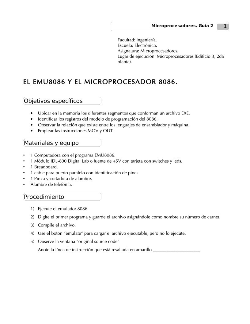 Imágen de pdf Microprocesadores. Guia 2 - El EMU8086 y el microprocesador 8086