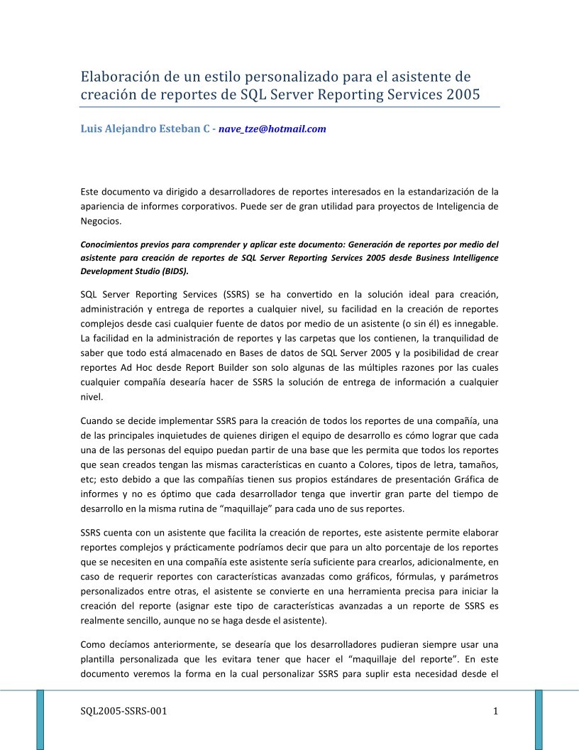 Imágen de pdf Elaboración de un estilo personalizado para el asistente de creación de reportes de SQL Server Reporting Services 2005