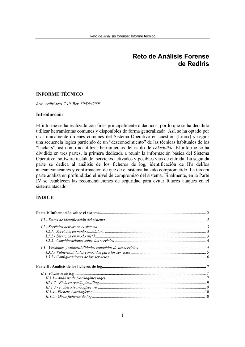 Imágen de pdf Reto de Análisis forense de RedIris: Informe técnico
