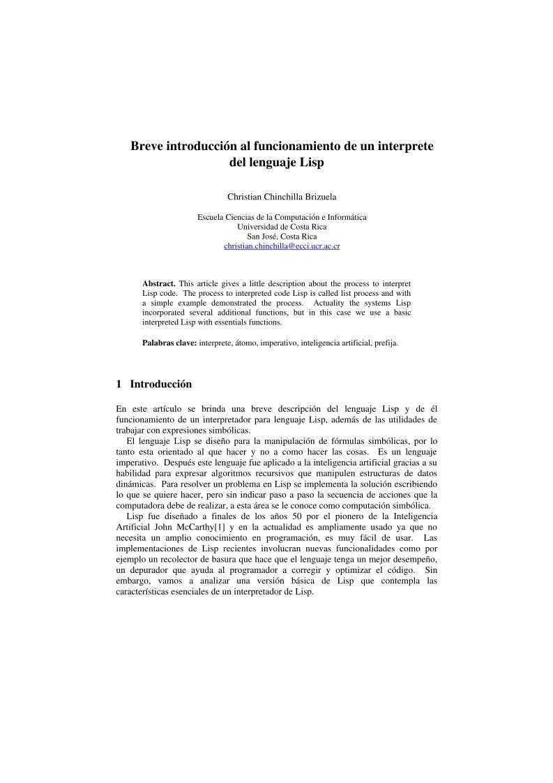 Imágen de pdf Breve introducción al funcionamiento de un interprete del lenguaje Lisp