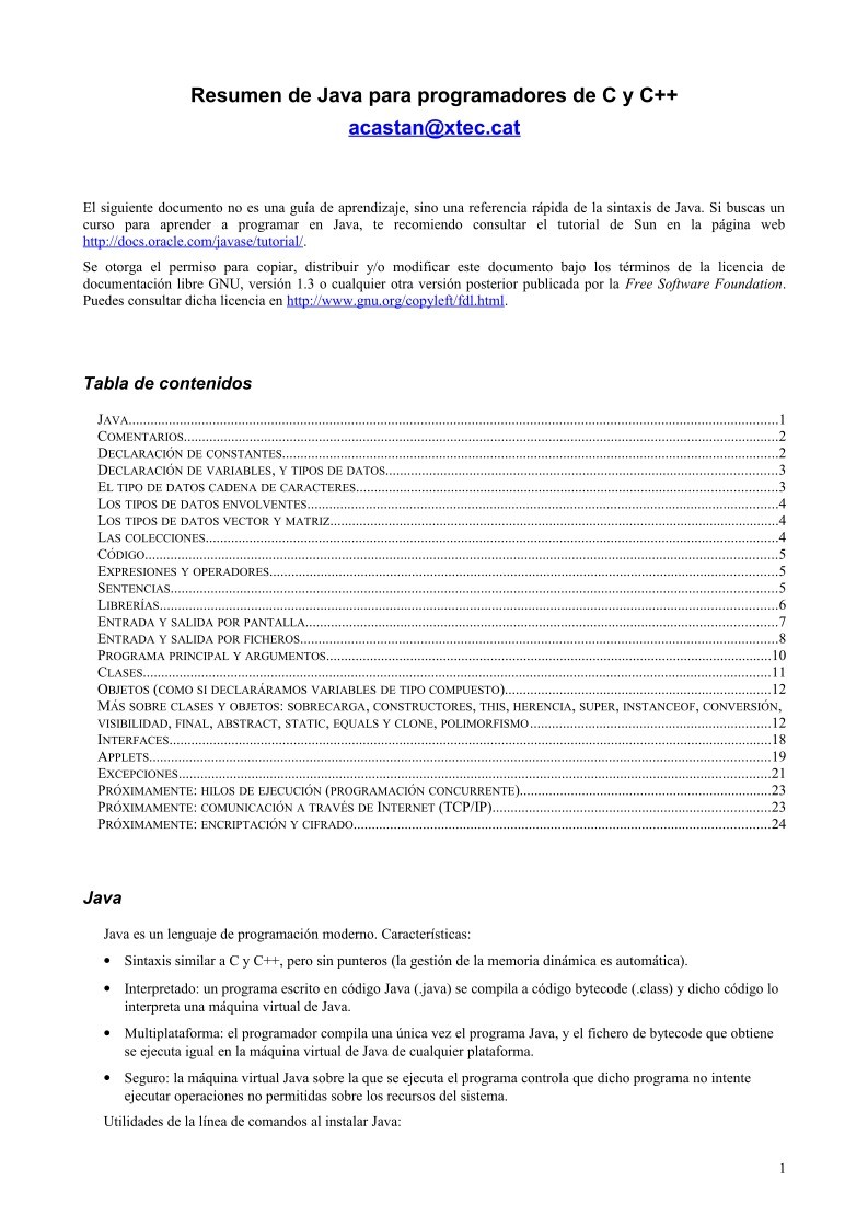 Imágen de pdf Resumen de Java para programadores de C y C++