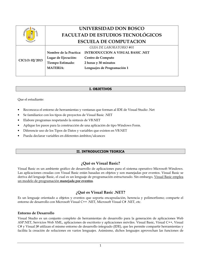 Imágen de pdf Guia 01 LP1: Introduccion a Visual Basic .NET