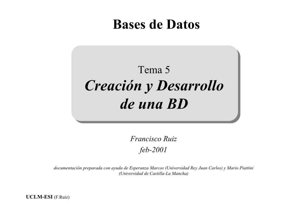 Imágen de pdf Tema 5 - Creación y Desarrollo de una BD