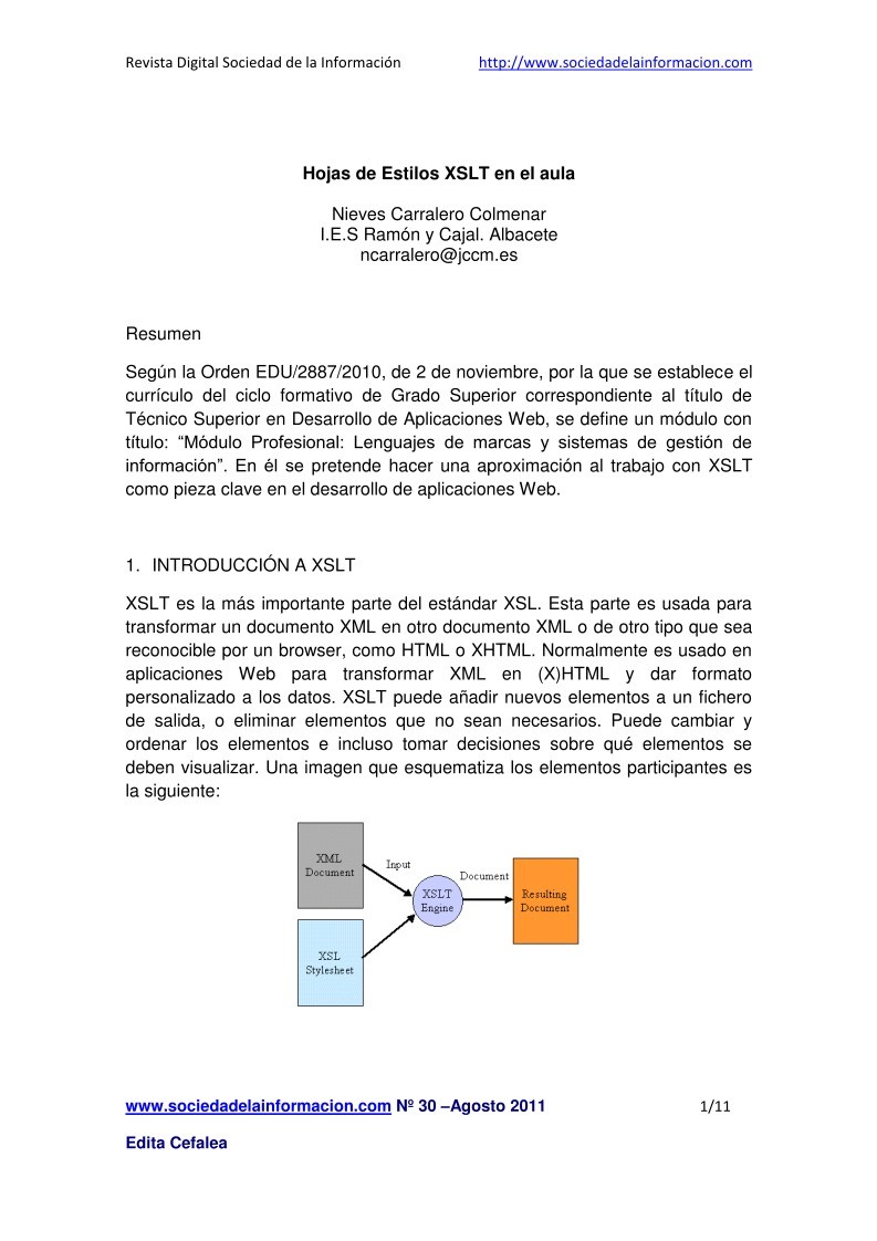 Imágen de pdf Hojas de Estilos XSLT en el aula