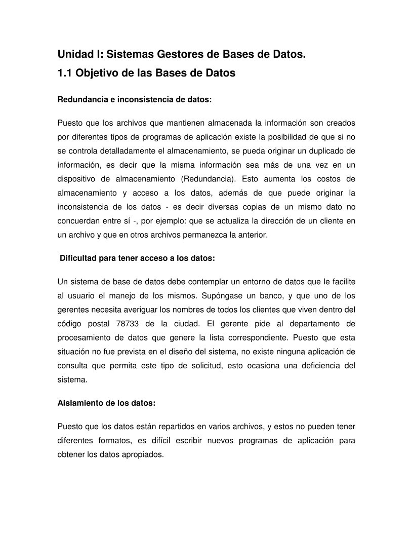 Imágen de pdf 1.1 Objetivo de las Bases de Datos - Unidad I: Sistemas Gestores de Bases de Datos