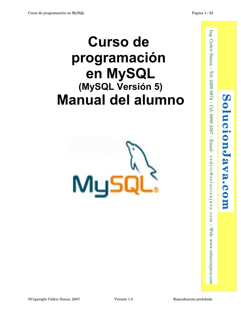 Imágen de pdf Curso de programación en MySQL (MySQL Versión 5) - Manual del alumno
