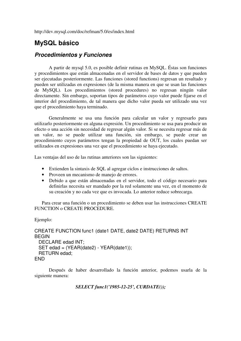 Imágen de pdf Procedimientos y Funciones - MySQL básico