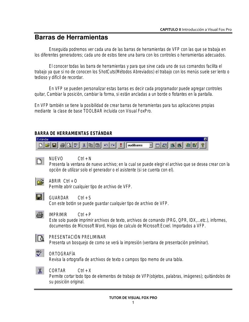 Imágen de pdf Capitulo II - Barras de Herramientas - Introducción a Visual Fox Pro