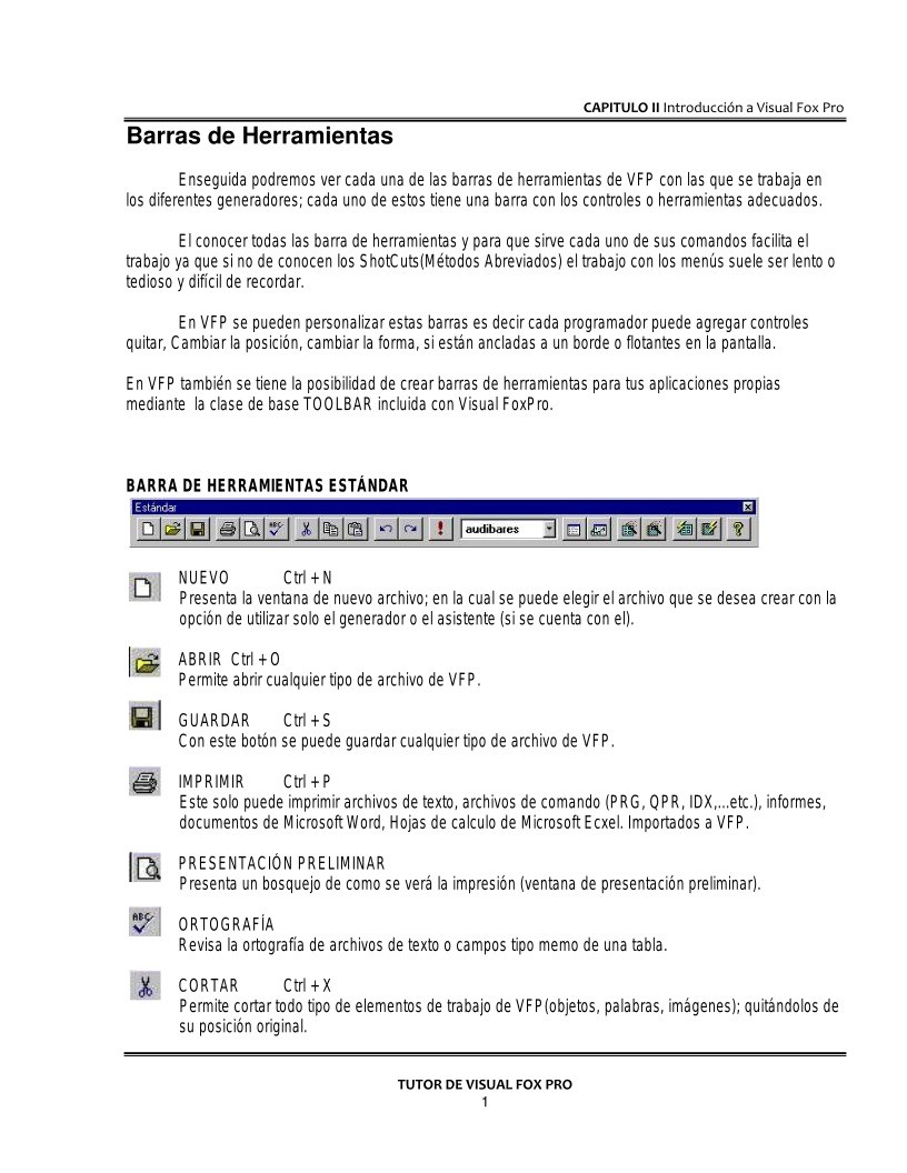 Imágen de pdf Capitulo II - Barras de Herramientas - Introducción a Visual Fox Pro