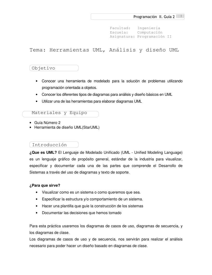 Imágen de pdf Tema: Herramientas UML, Análisis y diseño UML - Guia 2 Programación II