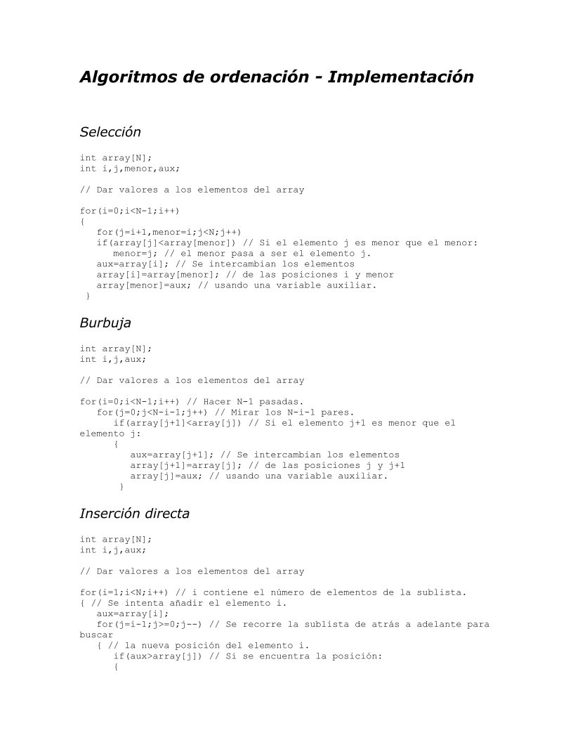 Imágen de pdf Algoritmos de ordenación - Implementación en C