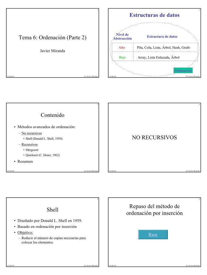 Imágen de pdf Tema 6: Ordenación (Parte 2) - Estructuras de datos