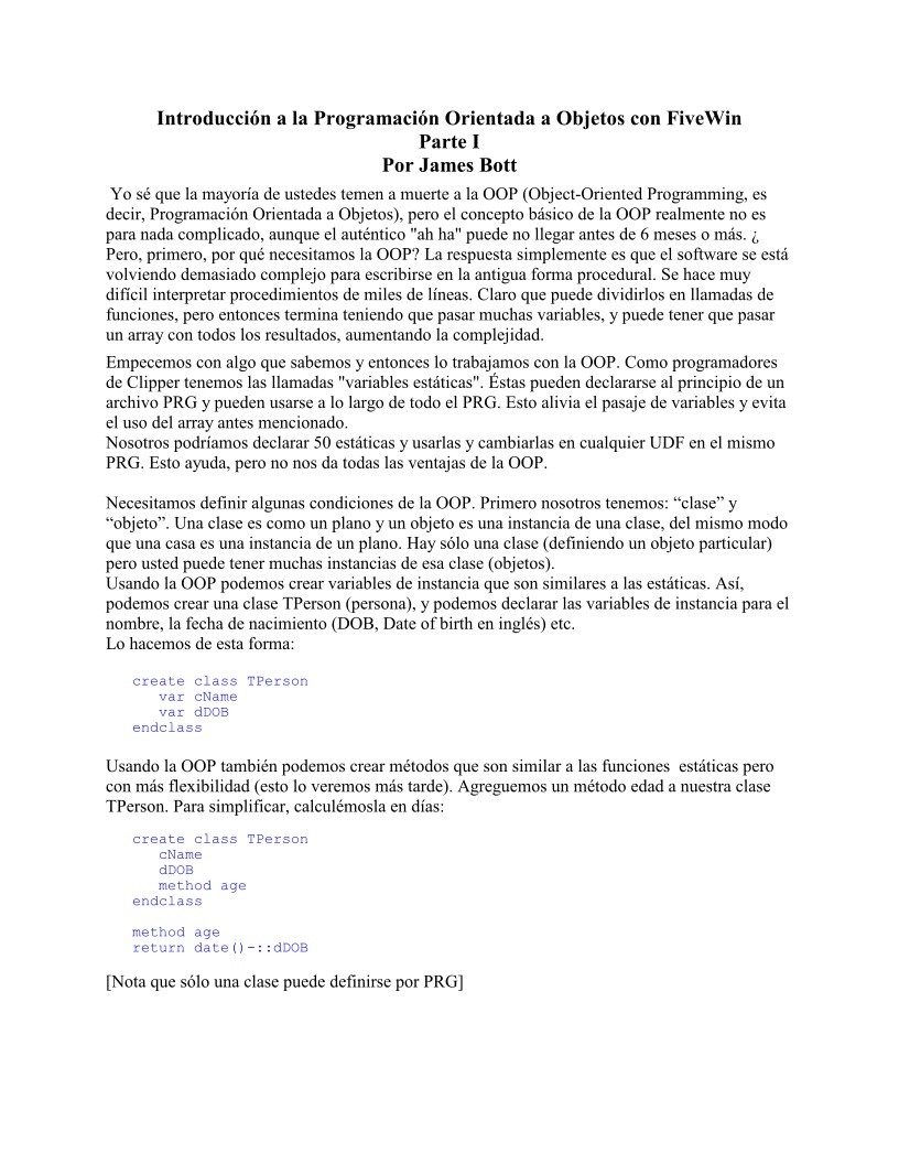 Imágen de pdf Parte I - Introducción a la Programación Orientada a Objetos con FiveWin