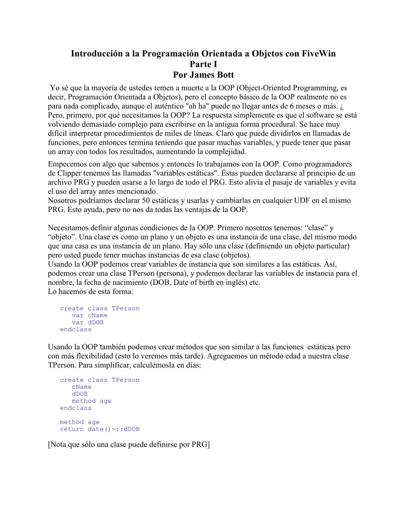 Imágen de pdf Parte I - Introducción a la Programación Orientada a Objetos con FiveWin
