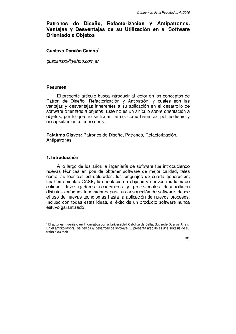 Imágen de pdf Patrones de Diseño, Refactorización y Antipatrones. Ventajas y Desventajas de su Utilización en el Software Orientado a Objetos