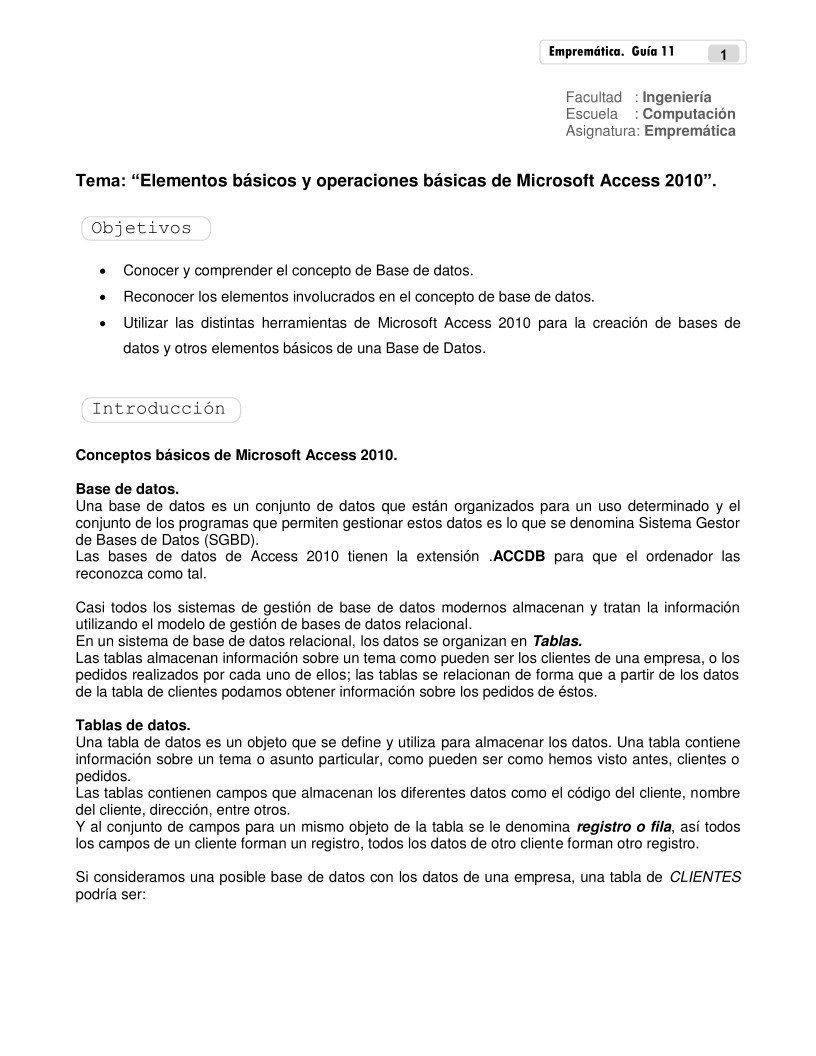 Imágen de pdf Elementos básicos y operaciones básicas de Microsoft Access 2010