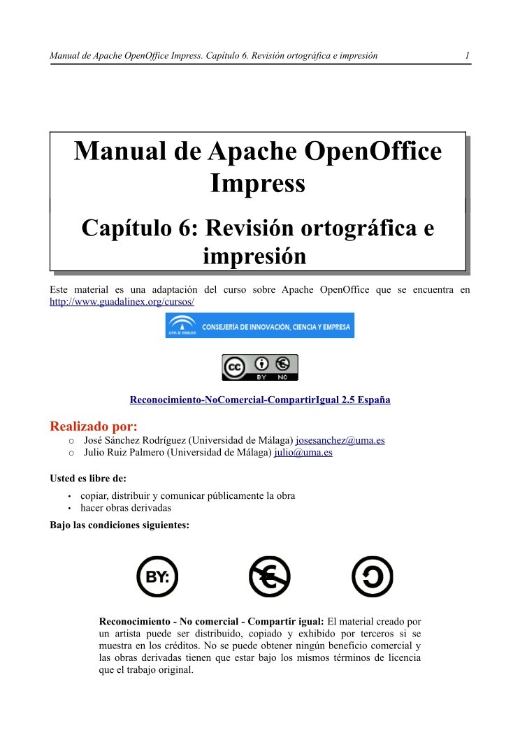 Imágen de pdf Manual de Apache OpenOffice Impress - Capítulo 6. Revisión ortográfica e impresión