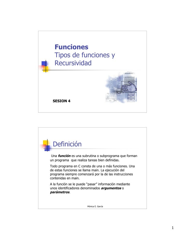 Imágen de pdf Funciones Tipos de funciones y Recursividad