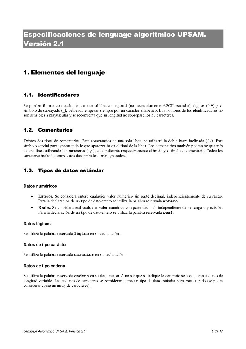 Imágen de pdf Especificaciones de lenguage algorítmico UPSAM