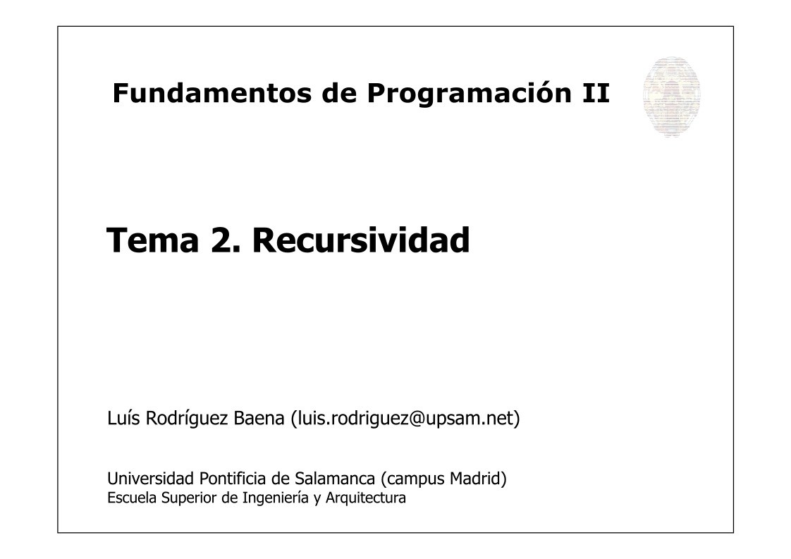 Imágen de pdf Tema 2. Recursividad - Fundamentos de Programación II