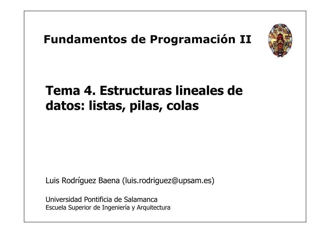 Imágen de pdf Tema04 - Estructuras lineales de datos - Fundamentos de Programación II