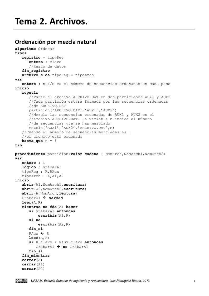 Imágen de pdf Ordenación por mezcla natural - Tema 2. Archivos
