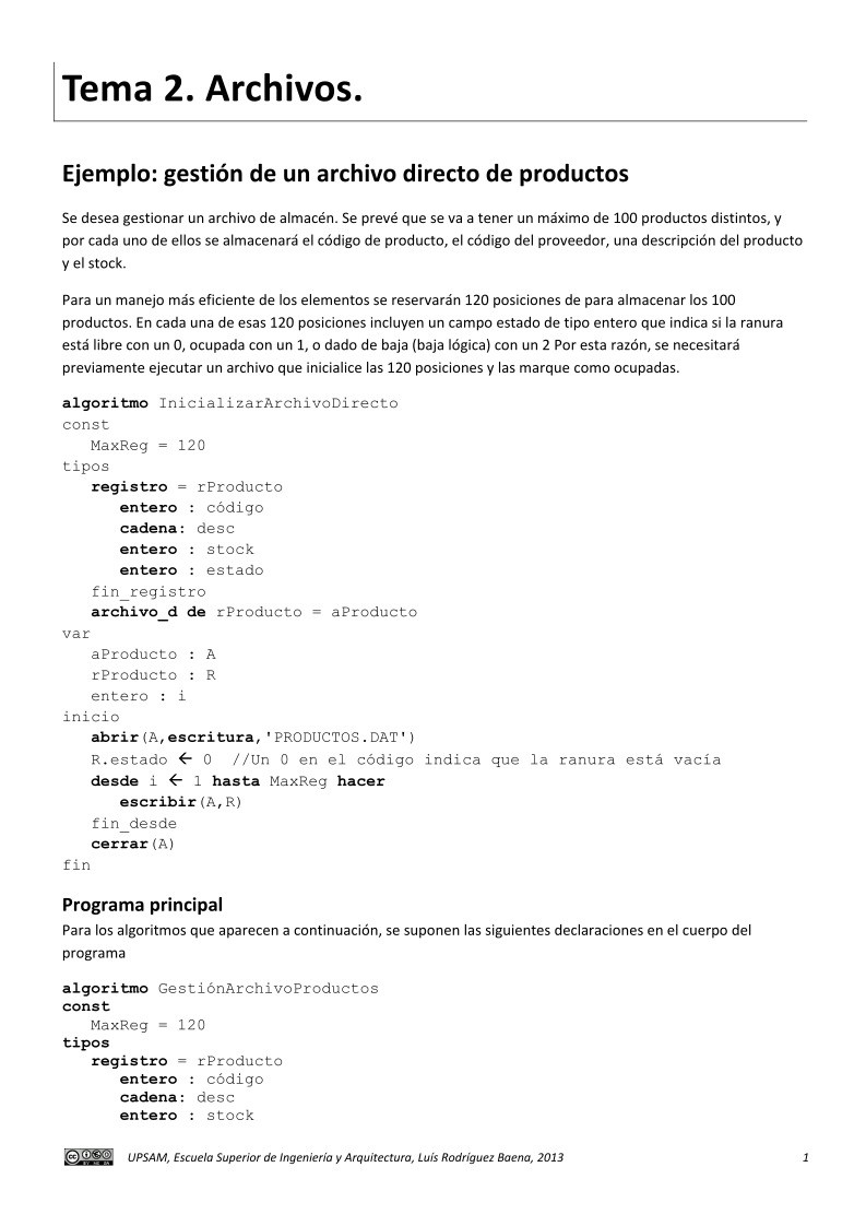 Imágen de pdf Ejemplo: gestión de un archivo directo de productos - Tema 2. Archivos