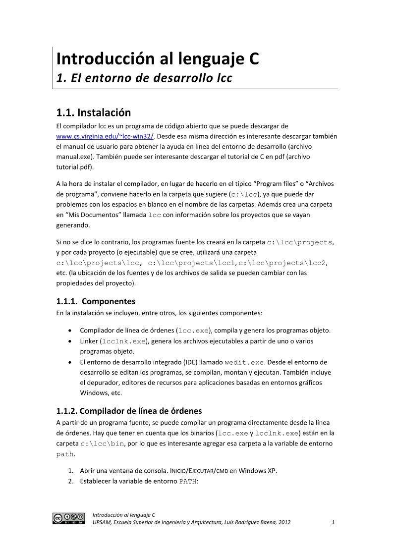 Imágen de pdf 1. El entorno de desarrollo lcc - Introducción al lenguaje C