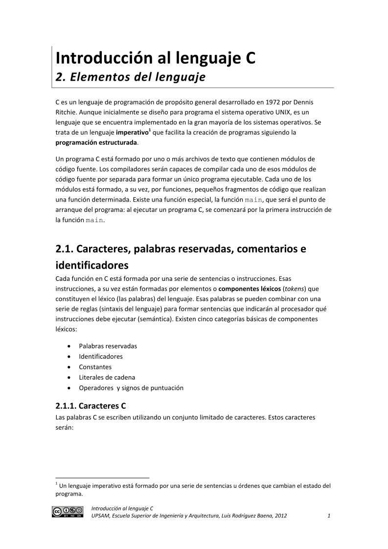 Imágen de pdf 2. Elementos del lenguaje - Introducción al lenguaje C