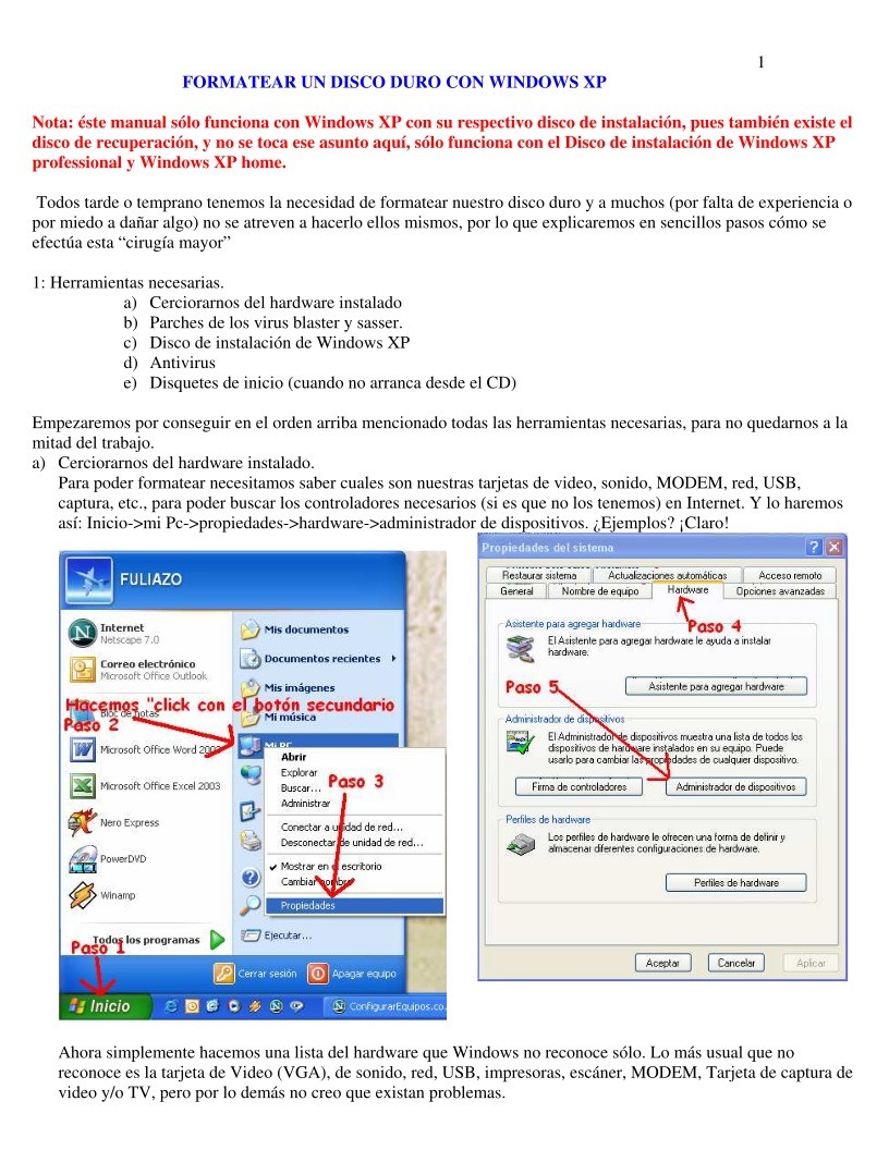 Intenso científico Sobretodo PDF de programación - Formatear un disco duro con Windows XP