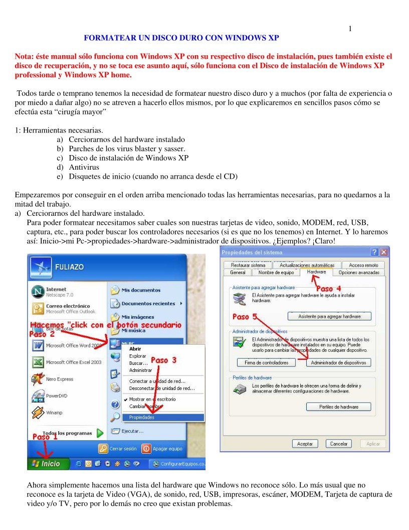 PDF programación Formatear disco duro con XP