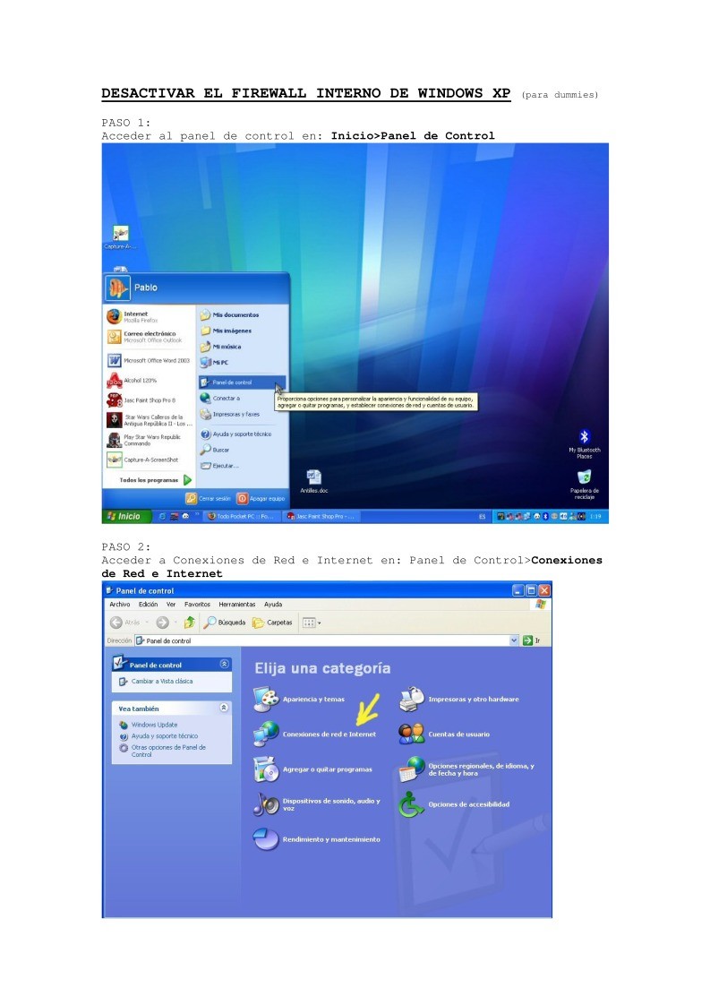 Imágen de pdf Desactivar el firewall interno de Windows XP