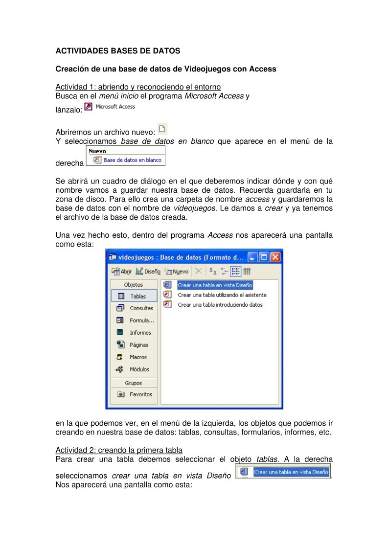 Imágen de pdf Creación de una base de datos de Videojuegos con Access