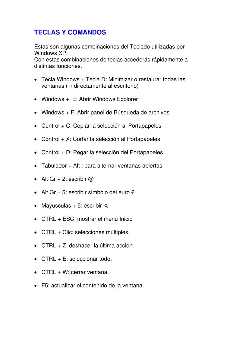 PDF de programación - Teclas Comandos Windows XP