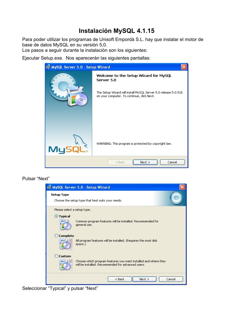 Imágen de pdf Instalacio MySQL 4.1.15