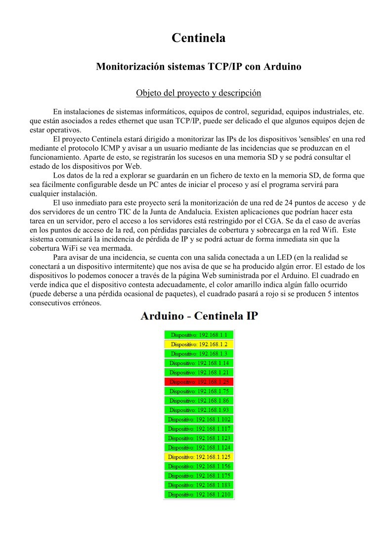Imágen de pdf Centinela - Monitorización sistemas TCP/IP con Arduino