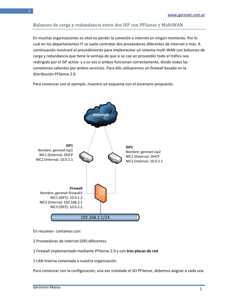 Imágen de pdf Balanceo de carga y redundancia entre dos ISP con PFSense y MultiWAN