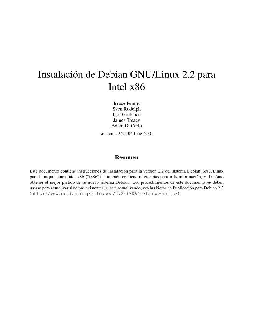 Imágen de pdf Instalación de Debian GNU/Linux 2.2 para Intel x86
