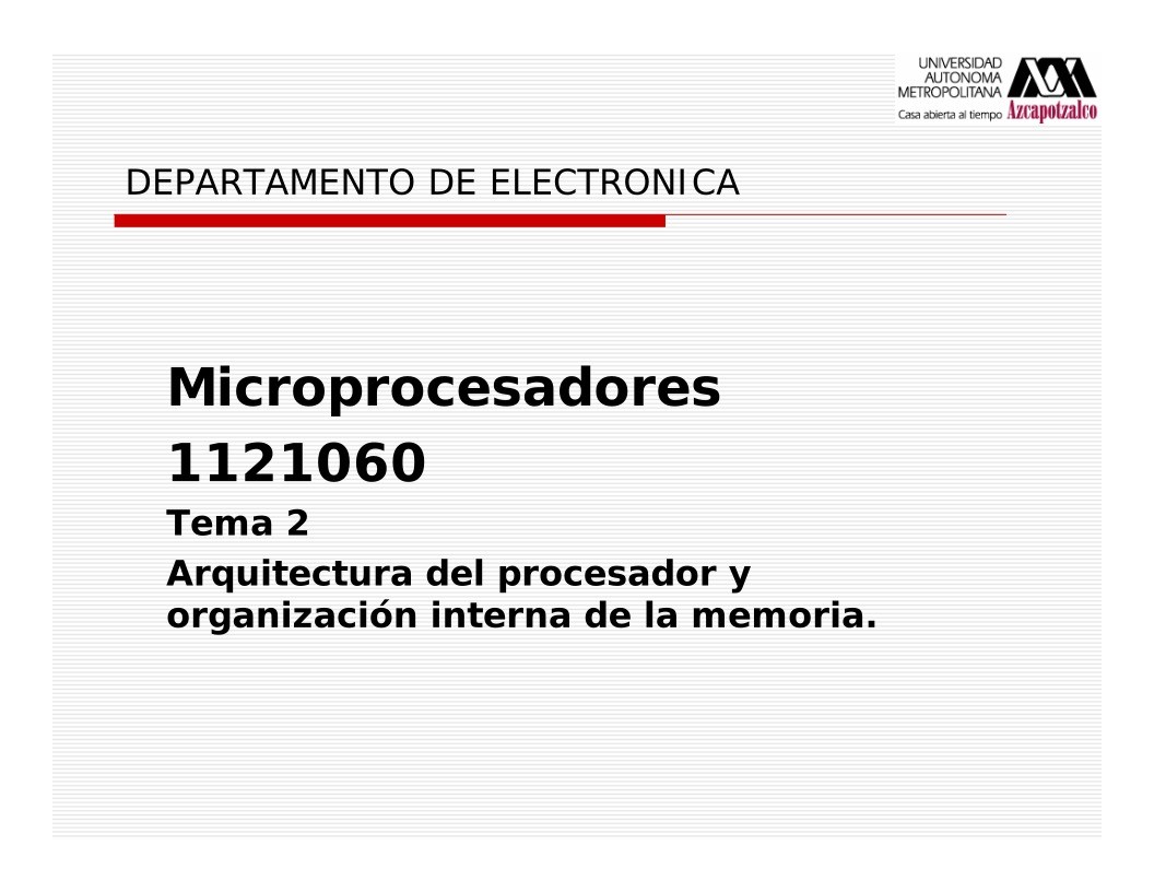 Imágen de pdf Tema 2 Arquitectura del procesador y organización interna de la memoria - Microprocesadores