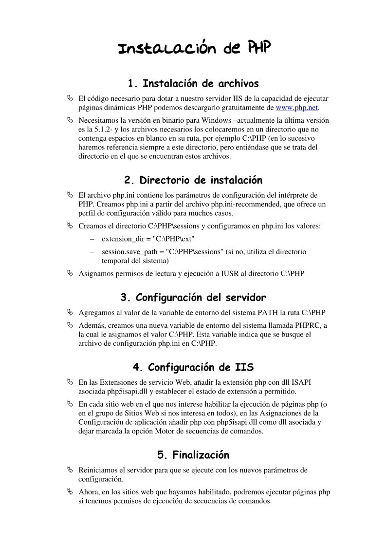 Imágen de pdf Instalación de PHP con IIS