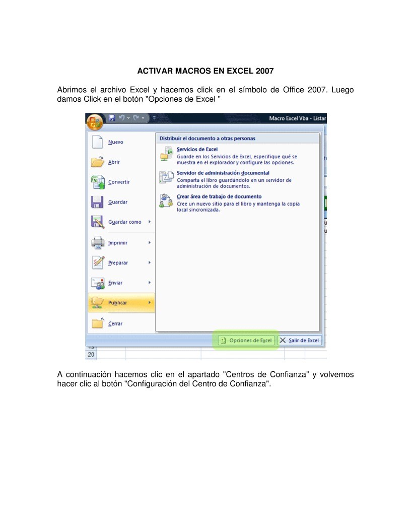 PDF de programación - Activar Macros Excel 2007